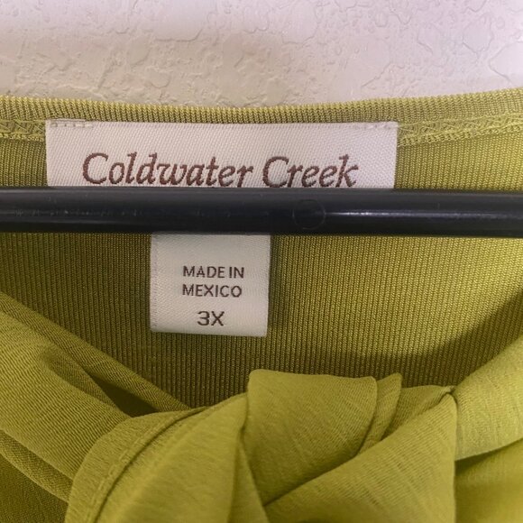 Coldwater Creek 3X Womens Green Short Sleeve Tie-Front Blouse Liquid Knit - Picture 2 of 9